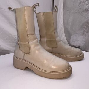Steve Madden Women's 8M Leather Upper Ivory Mid Platform